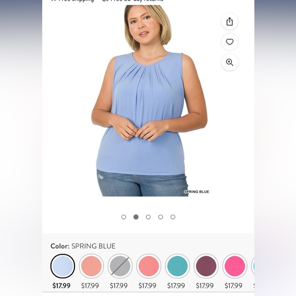 3X Zenana Spring Blue Sleeveless Blouse - Picture 7 of 12